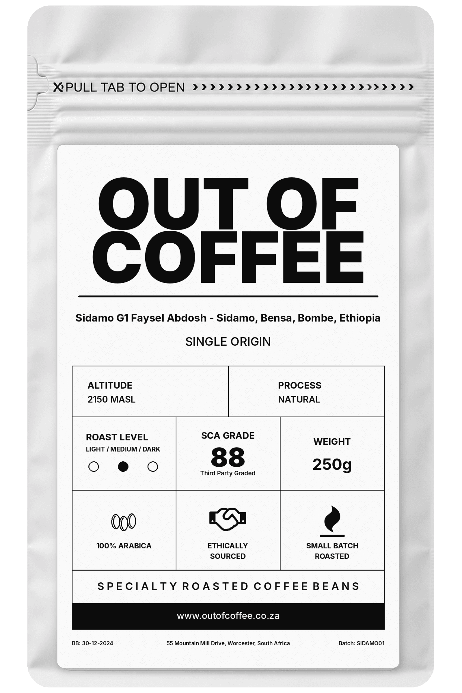 Out of Coffee Sidamo G1 Faysel Abdosh, Ethiopia 250g coffee packaging