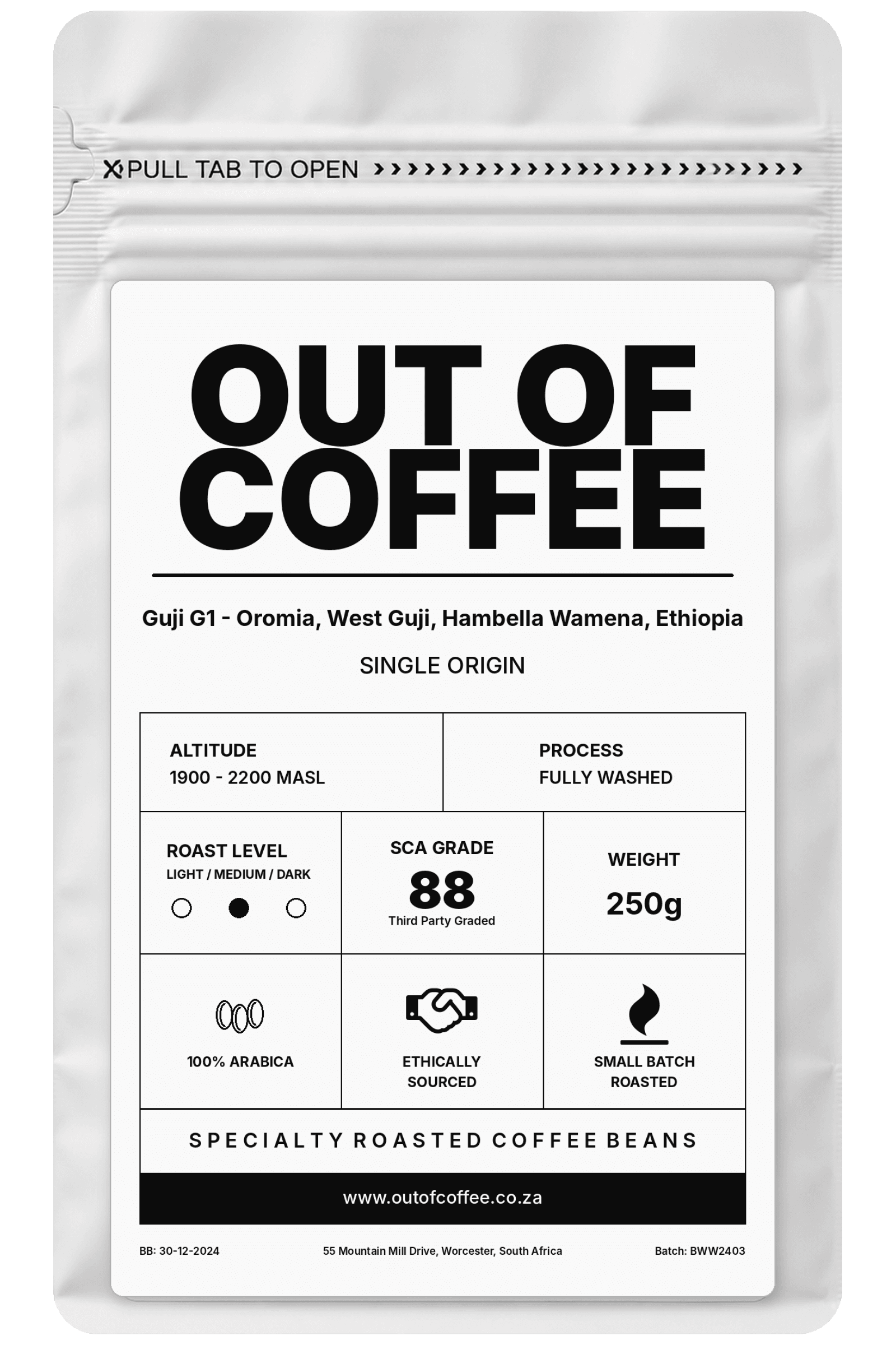 Out of Coffee Guji G1 Oromia, West Guji, Ethiopia 250g coffee packaging